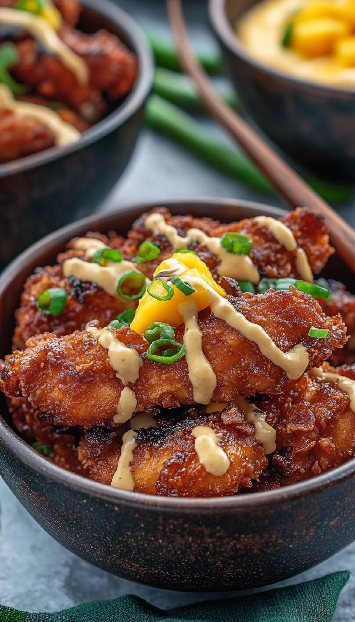 Crispy Hawaiian Mochiko Chicken with Mango Aioli 132 Crispy Hawaiian Mochiko Chicken with Mango Aioli