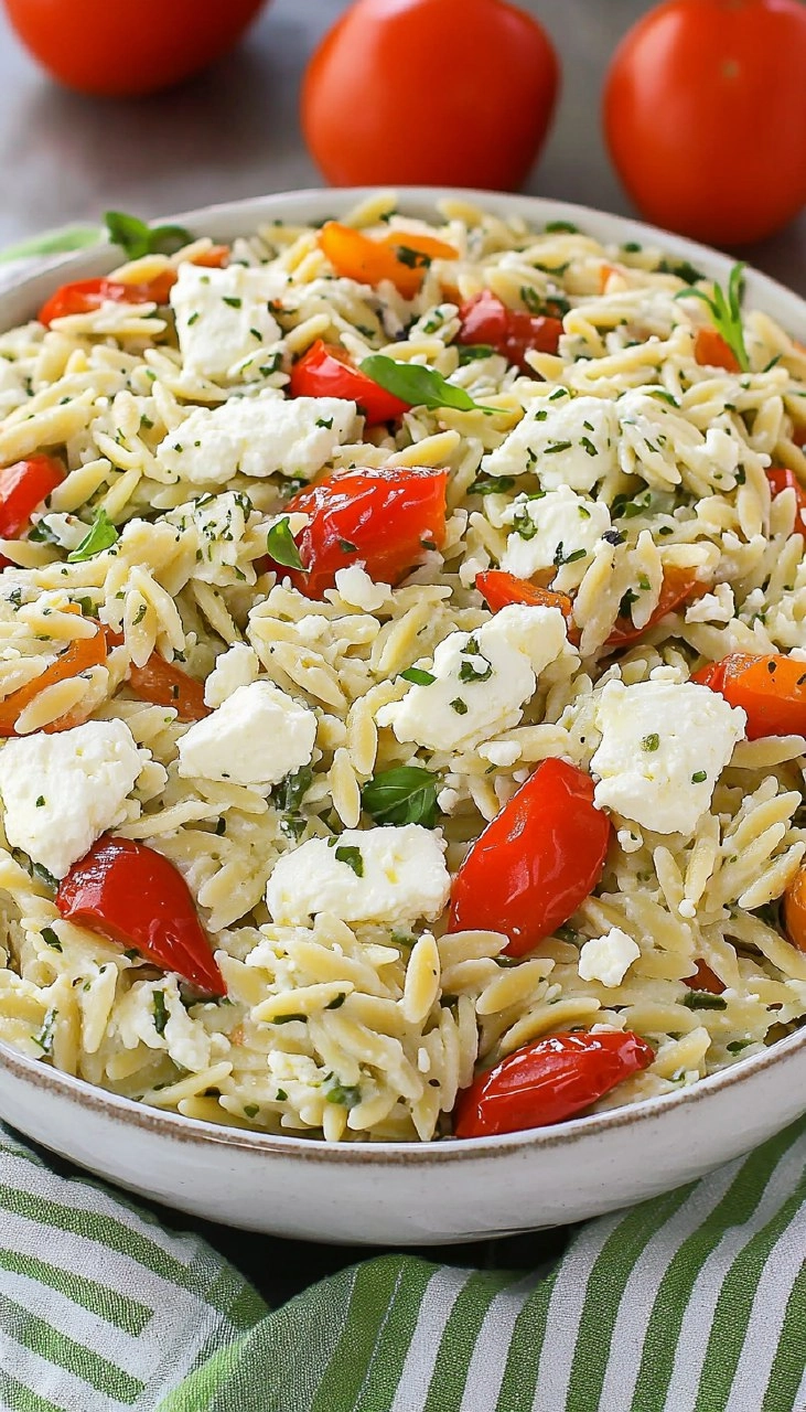 Orzo Salad with Feta and Roasted Peppers