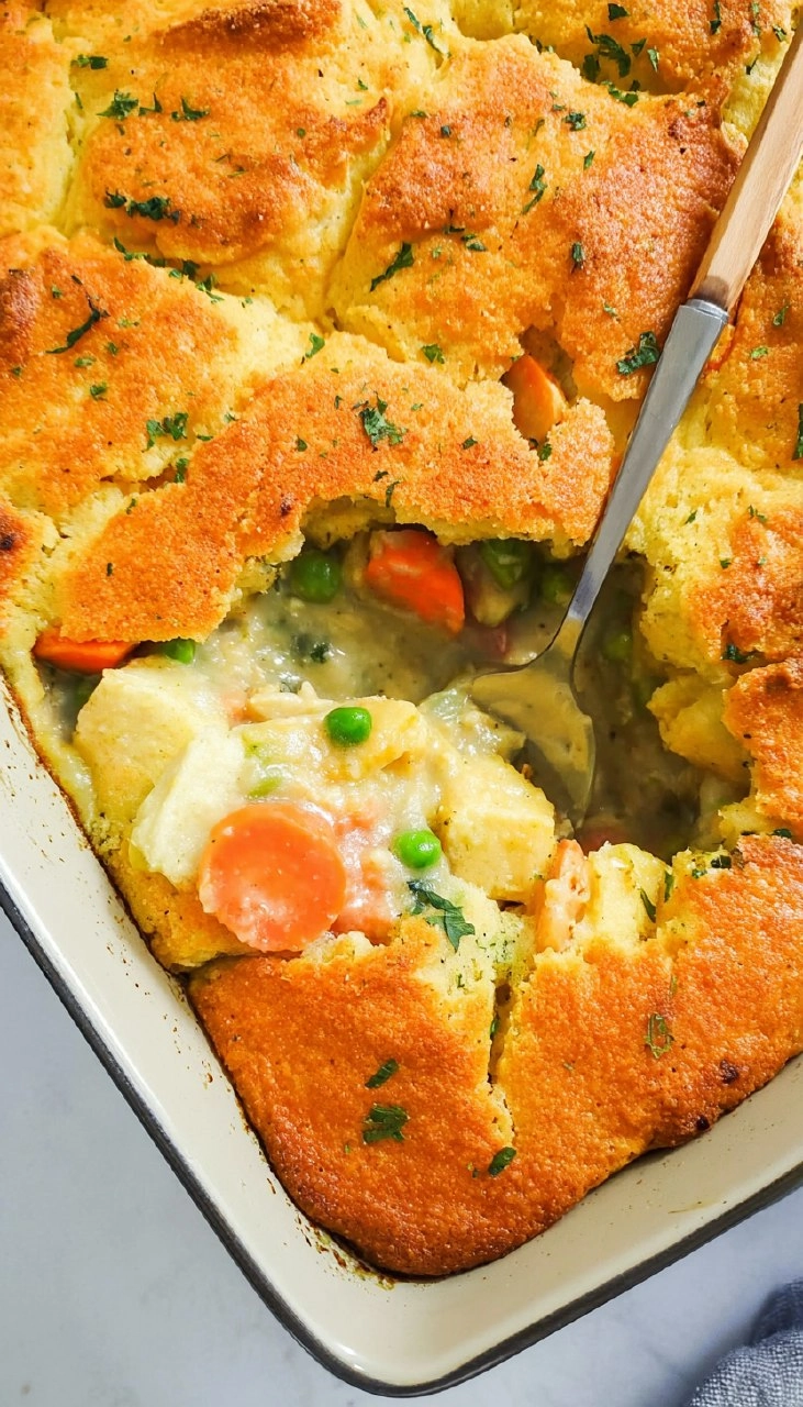 Cozy Chicken Pot Pie Casserole With Herby Biscuits