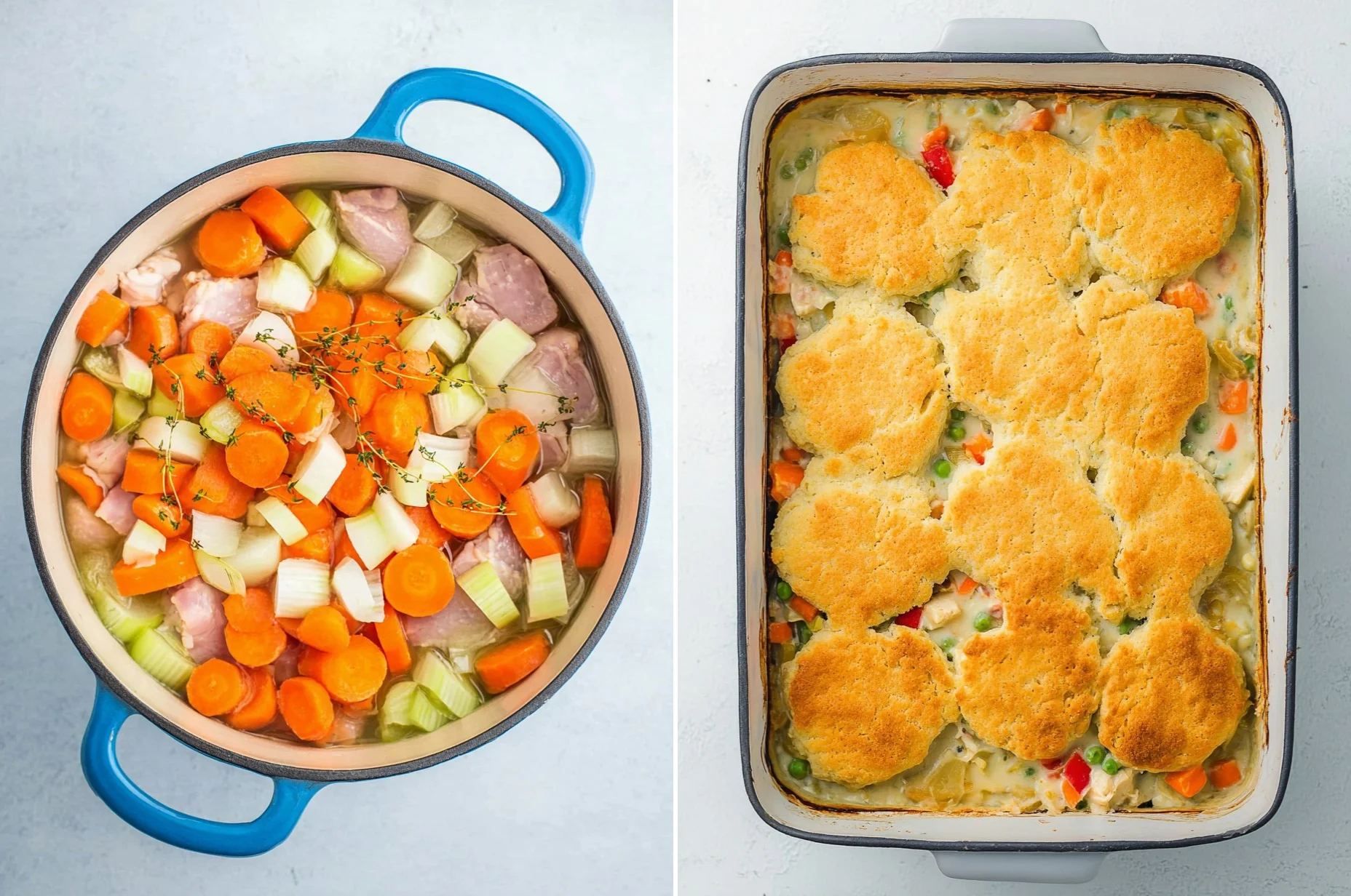 Cozy Chicken Pot Pie Casserole With Herby Biscuits