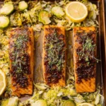 Salmon and Brussel Sprouts with Honey Dijon Glaze: Sheet Pan 96 Salmon-and-Brussel-Sprouts-with-Honey-Dijon-Glaze-Sheet-Pan-Recipe